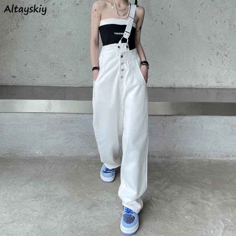 Bộ Đồ Bay Jumpsuits Nữ Nút-Thiết Kế Tất Cả Trận Đấu Dạo Phố Thời Trang Phong Cách Hàn Quốc Rời Thẳng Jumpsuit Có Thể Tháo Rời Treo Áo