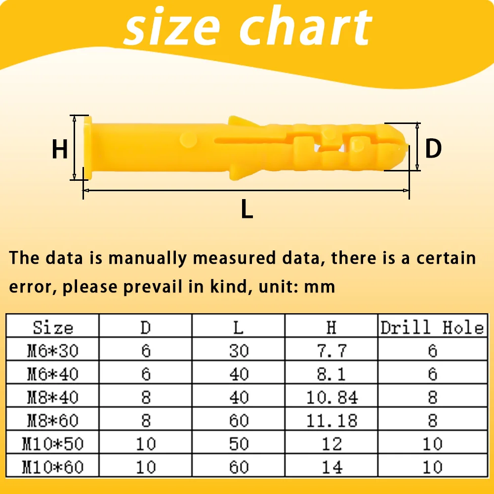 Plastic Expansion Tube Anchor Rubber Plug Plastics Pipe Nylon Column Expand Anchors Wall Plugs  For Self-tapping Screw M6 M8 M10