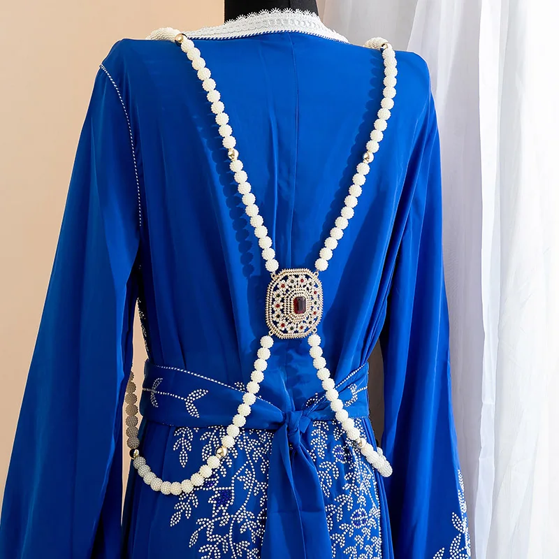 سلسلة جسم الزفاف: تصميم تخريمية من اللؤلؤ والأحجار الكريمة الحمراء، إكسسوار زفاف أنيق للعرائس #5