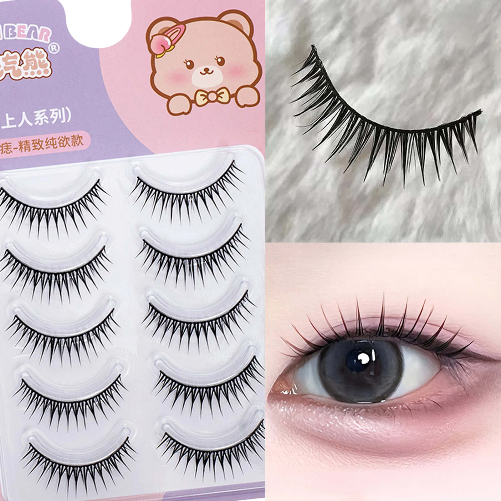 Falsche Wimpern im koreanischen Stil, kleberfrei, Vollstreifen-Wimpern, 5 Paar, Cosplay, Wispy-Streifen-Wimpern für Frauen und Mädchen, Make-up