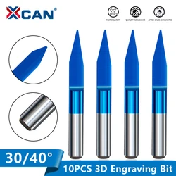 XCAN 10 stücke Blau Beschichtet V Form Fräsen Cutter Flachen Boden Hartmetall PCB Gravur Bits CNC Router Cutter 45/ 60/90 grad