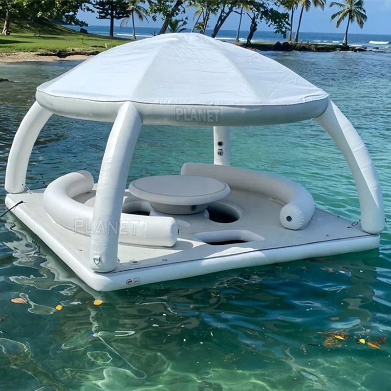 

Summer Water Entertainment Equipment Water Dock Dome Platform Inflatable Floating Island With Tent