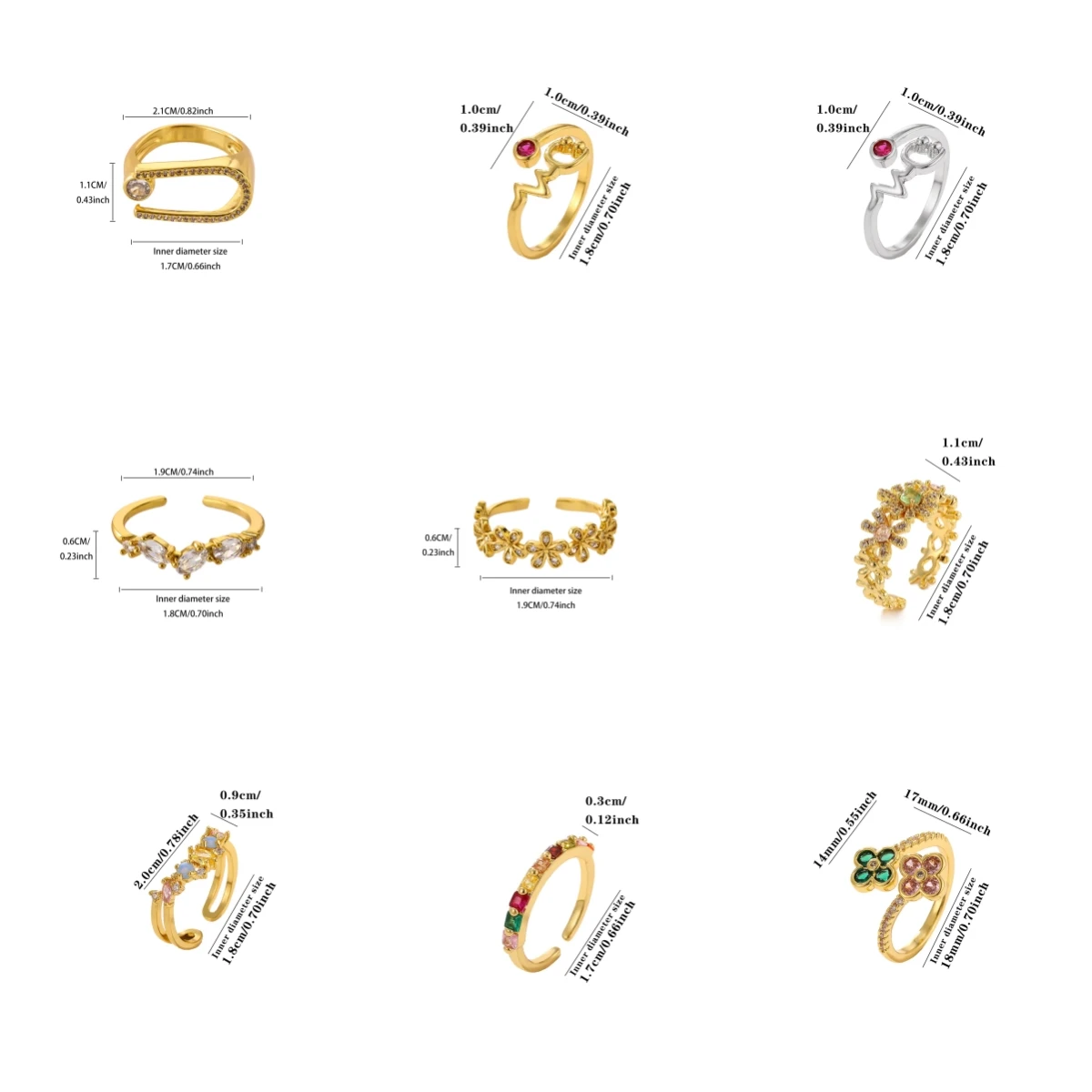 Goldfarbener Blumen-Offenring für Damen, mit klaren Zirkonia-Blüten, verstellbarer Manschettenring, zarter, ästhetischer Schmuck, Geschenk – Detail 2