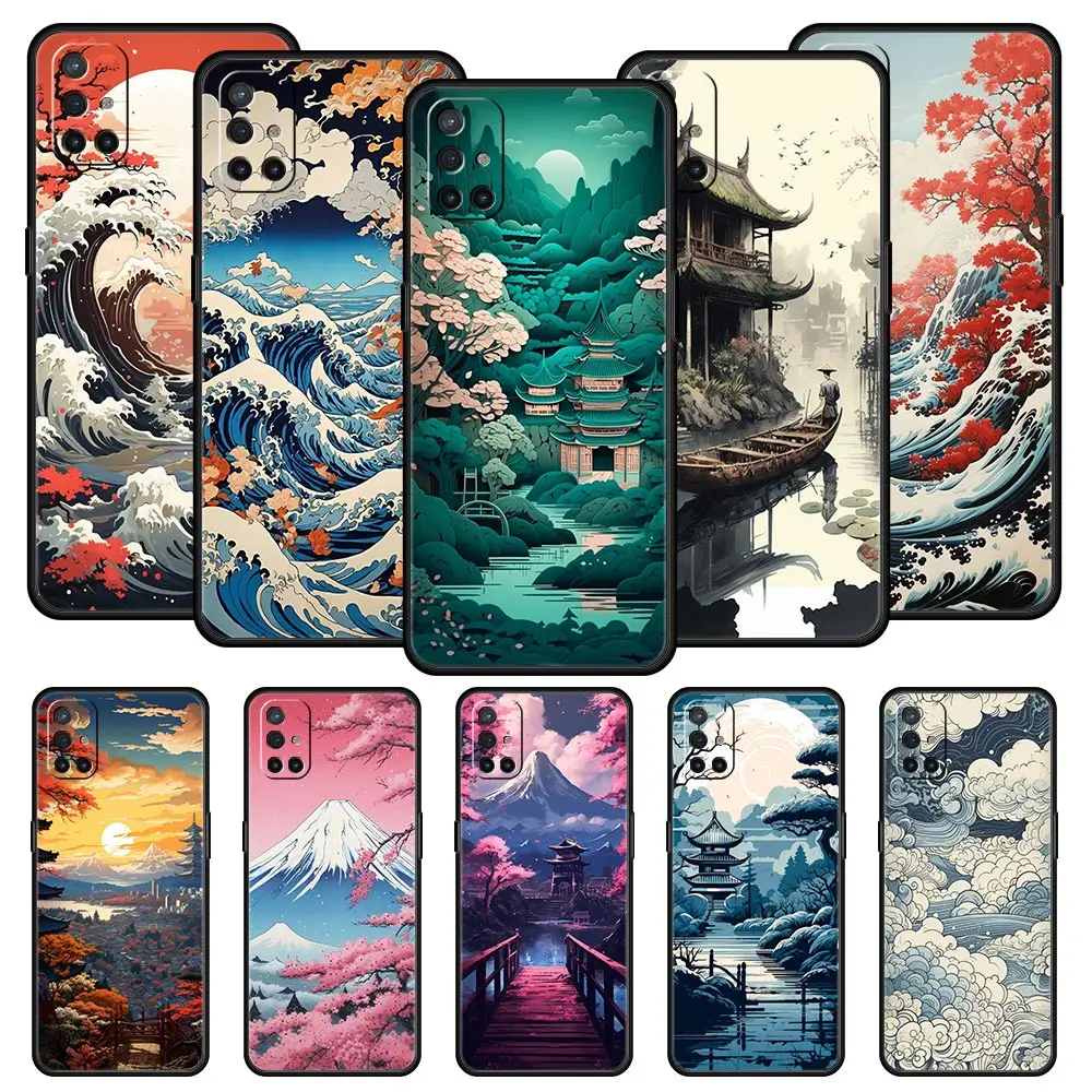 Japanese Landscape Phone Case For OnePlus 12 11 10 9 8 7 7T Pro 12R 10R 9RT 9R 8T Nord N100 N200 N10 2T CE 2 5G Soft Black Cover