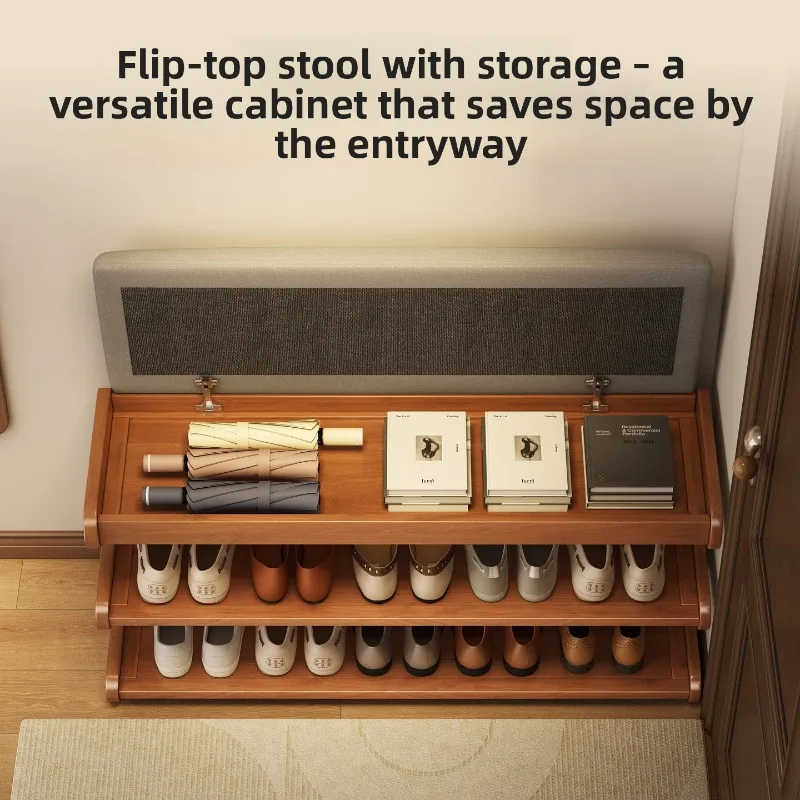 

【Hot】Shoe Cabinet Stool Upholstered Flip Top Shoe Storage Bench Entryway Hallway Cushion Seat Removable Shoe Rack Organizer Furn