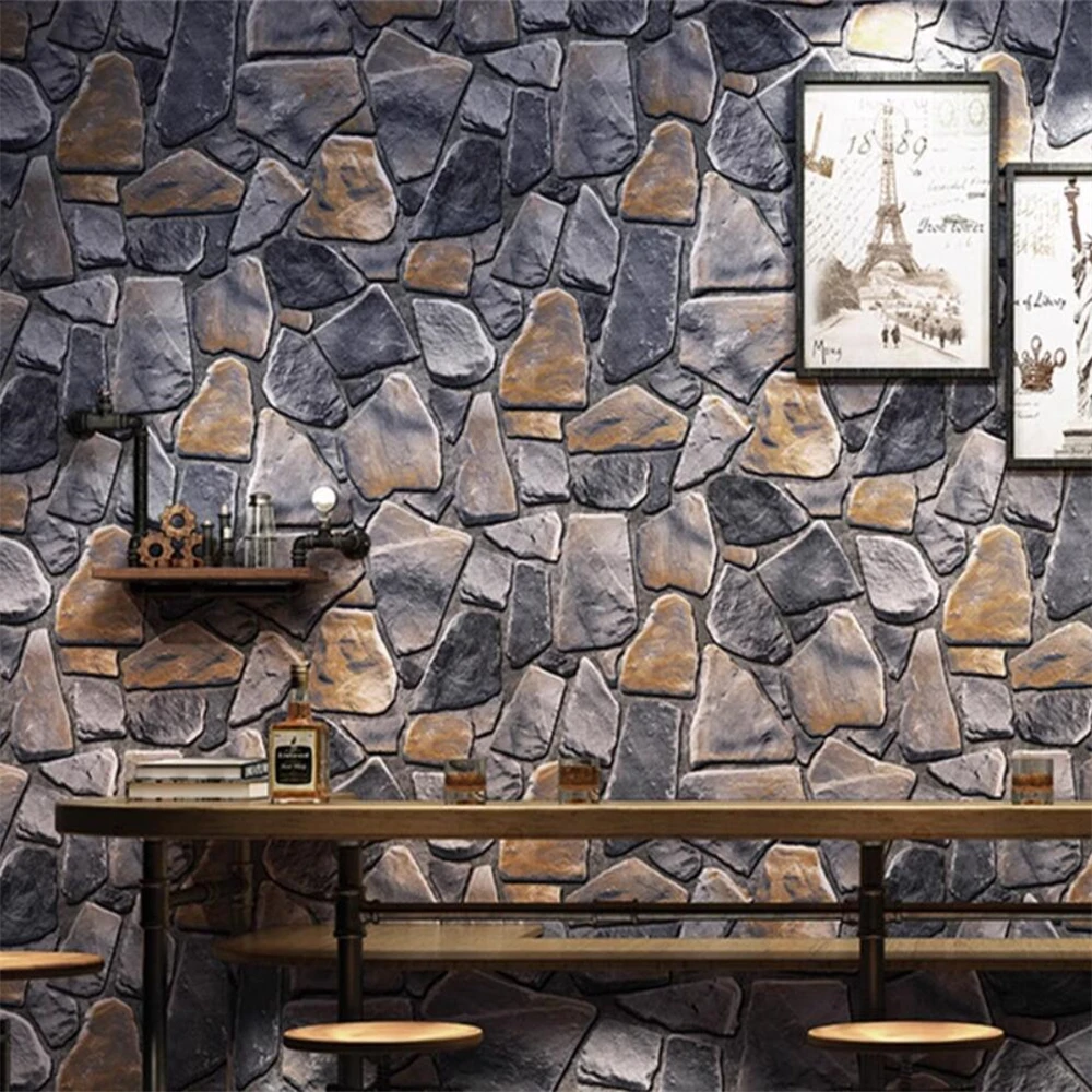 

custom Simulated stone wall paper Retro stone restaurant wallpaper Restaurant wallpapers bar background art mural Wall stickers