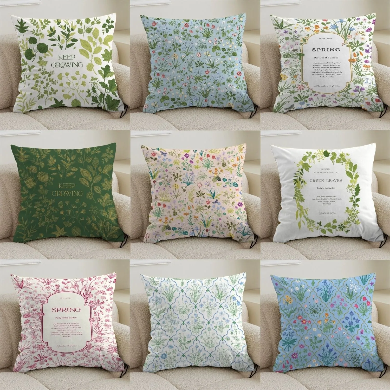 Spring Botanical Pillow Covers Pattern Cushion Cover Suitable for Sofa Bedroom Car Pillow Cover