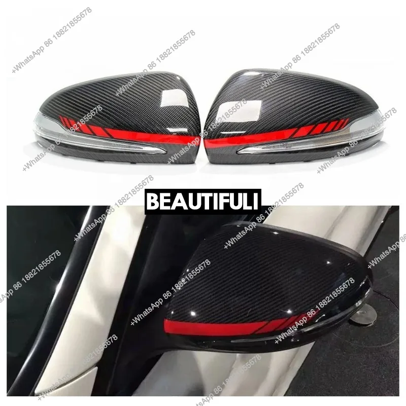 

ZAIQU Auto Side Mirror Cover for W205 W213 W238 W222 W257 H247 X247 N293 GT Carbon Fiber W/h Red Stripe LHD ON