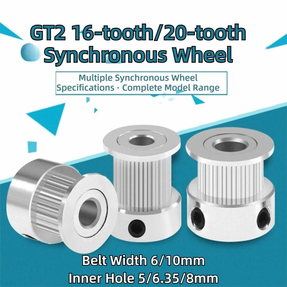 16T 20T GT2 Timing Pulley Inner Hole 5/6.35/8mm Aluminum Alloy Timing Belt Gear Belt Width 6/10mm Toothed Gear Drive Pulley