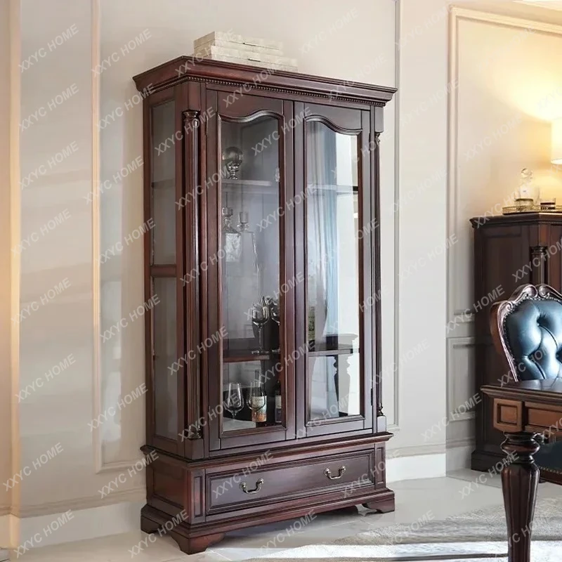 

VH wine cabinet solid wood classic retro wine cabinet display household vertical cabinet against the wall