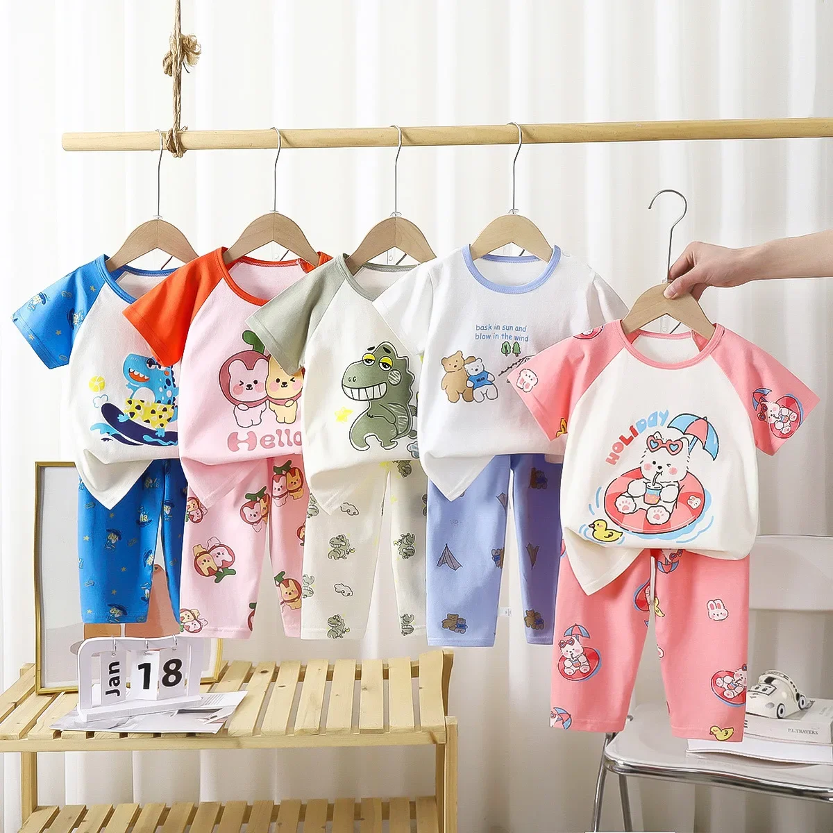 Children's Short Sleeve Set Cotton Summer Baby T-shirt Boys' Homewear Girls' Pajamas Summer Clothing Toddler Clothes Kids Sets