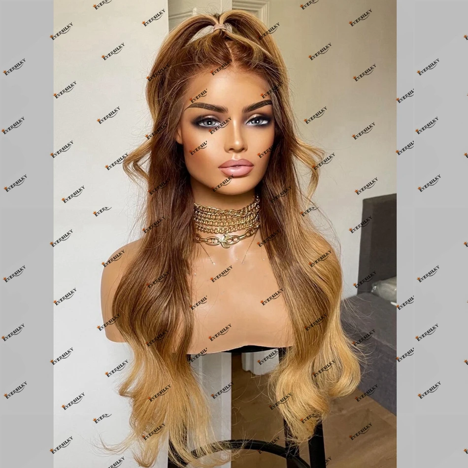 Face Frame Ombre Blonde Brown Human Hair Lace Front Wigs for Black Women 180Density Remy Malaysia Hair 13x6 Lace Front Wigs