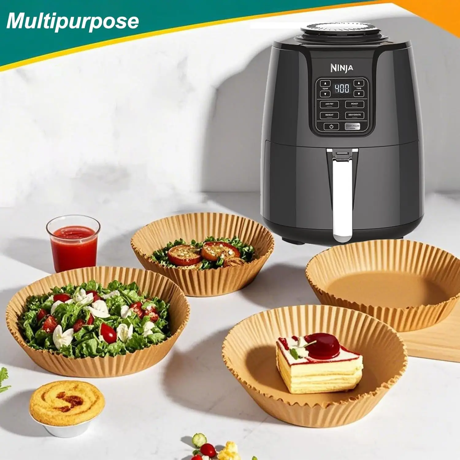 100 Pcs Air Fryer Basket Liners, Square 6 Inch Parchment, Pre-Cut for Convenience, Heat Resistant, for Easy and Fast Cleaning