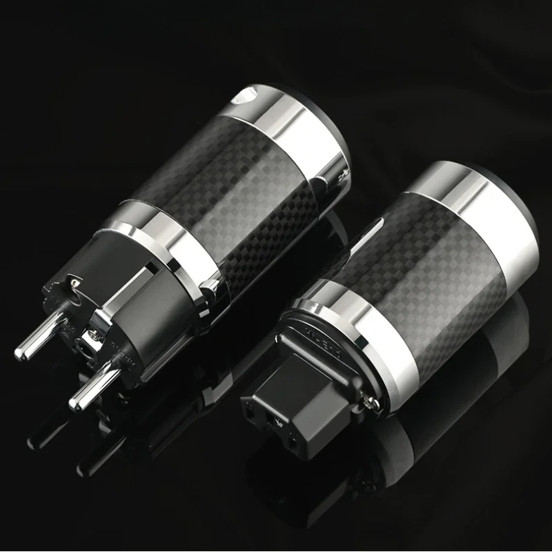 HiFi EU Netzstecker Kohlefaser rhodiniert C13 IEC Stecker für Verstärker CD Audio Stromkabel