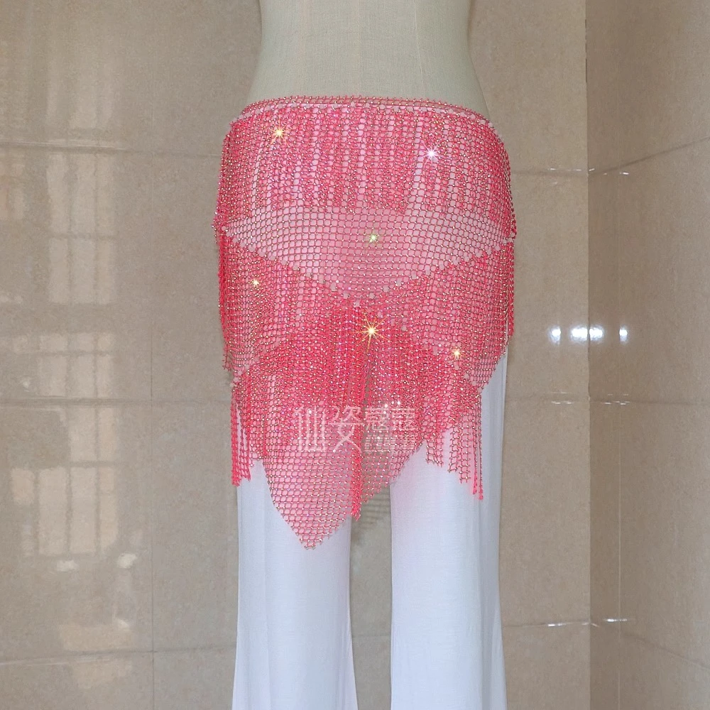 Customized Belly Dance Belt Mesh Diamond Starry Tassel Hip Scarf Bright Diamond Waist Chain Triangle Performance Waist Scarf