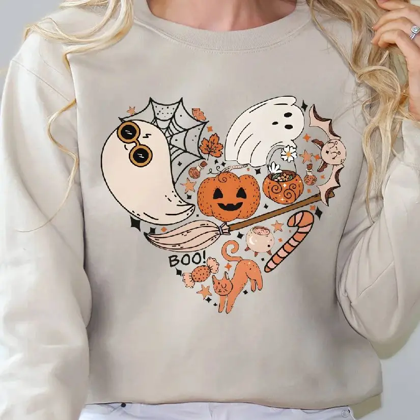 

Doodles Halloween Vintage Sweatshirt Aesthetic Graphic Hoodies Y2K Tops Casual Daily Wear Unisex Versatile Stylish Pullover