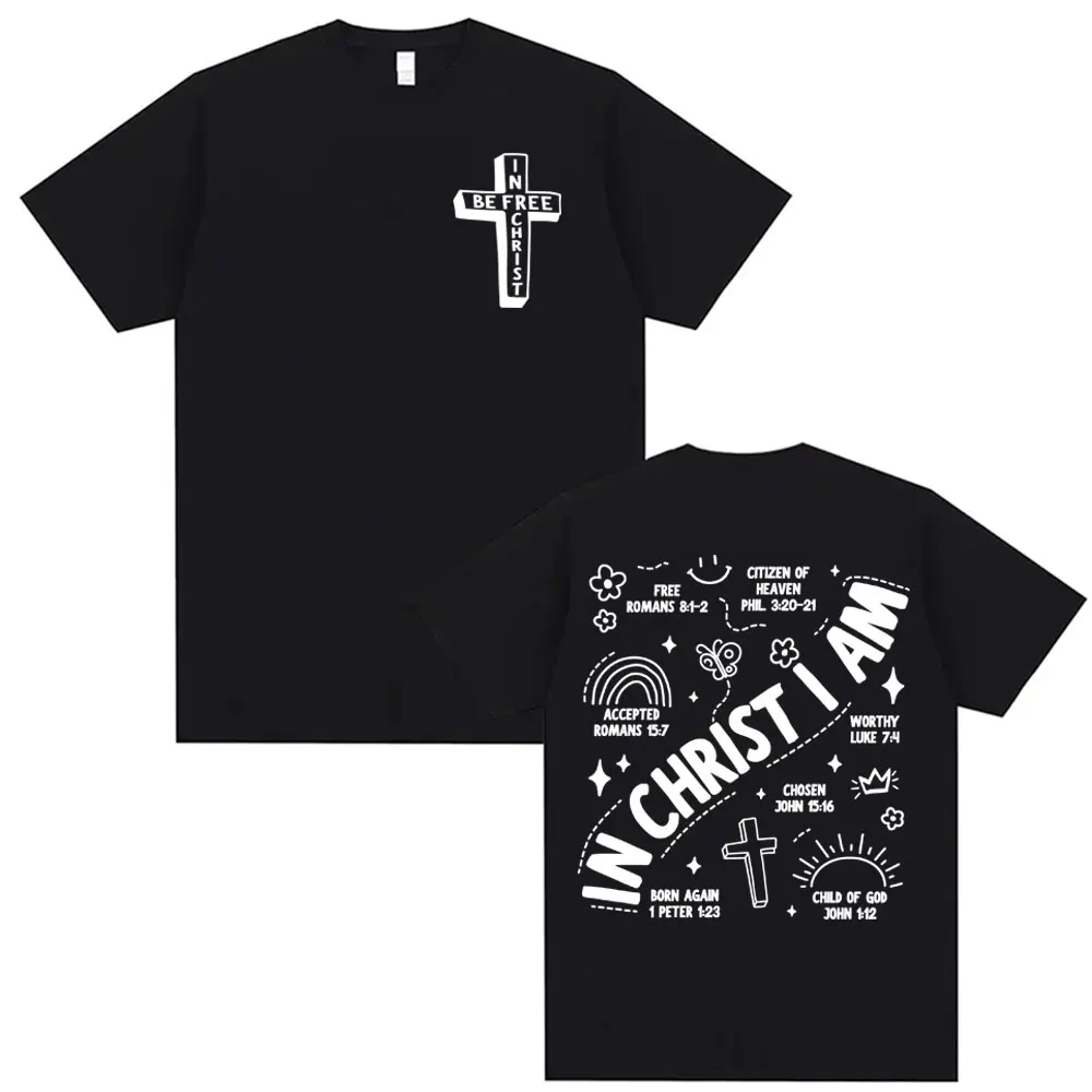 

In Christ I Am Aesthetic Christian Faith T Shirt Boho Bible Verse Jesus T-shirts Men's Clothing Summer Gothic T-shirt Streetwear