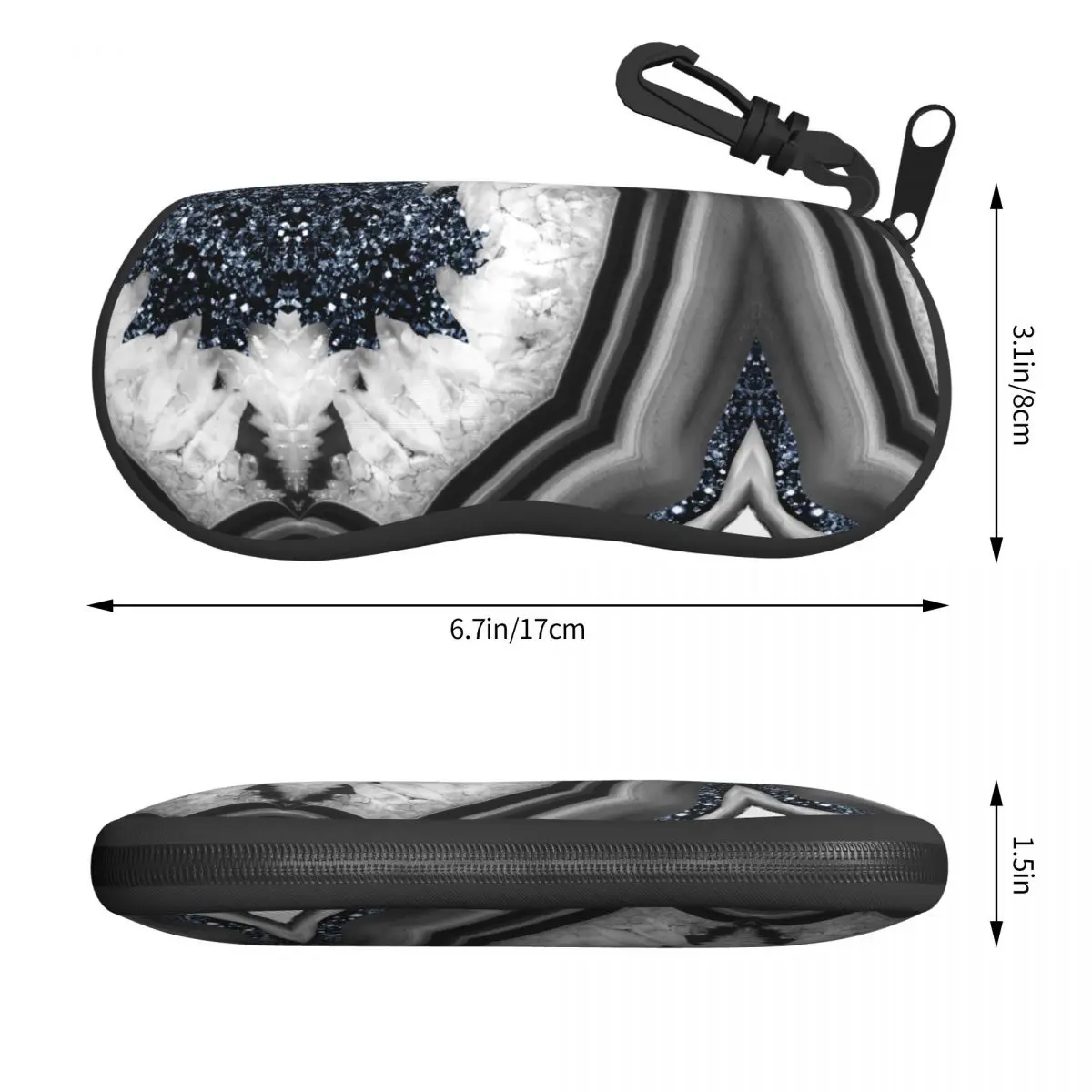 Custom Gray Black White Agate With Navy Blue Glitter Glasses Case Stylish Faux Glitter Shell Eyeglasses Case Sunglasses Box