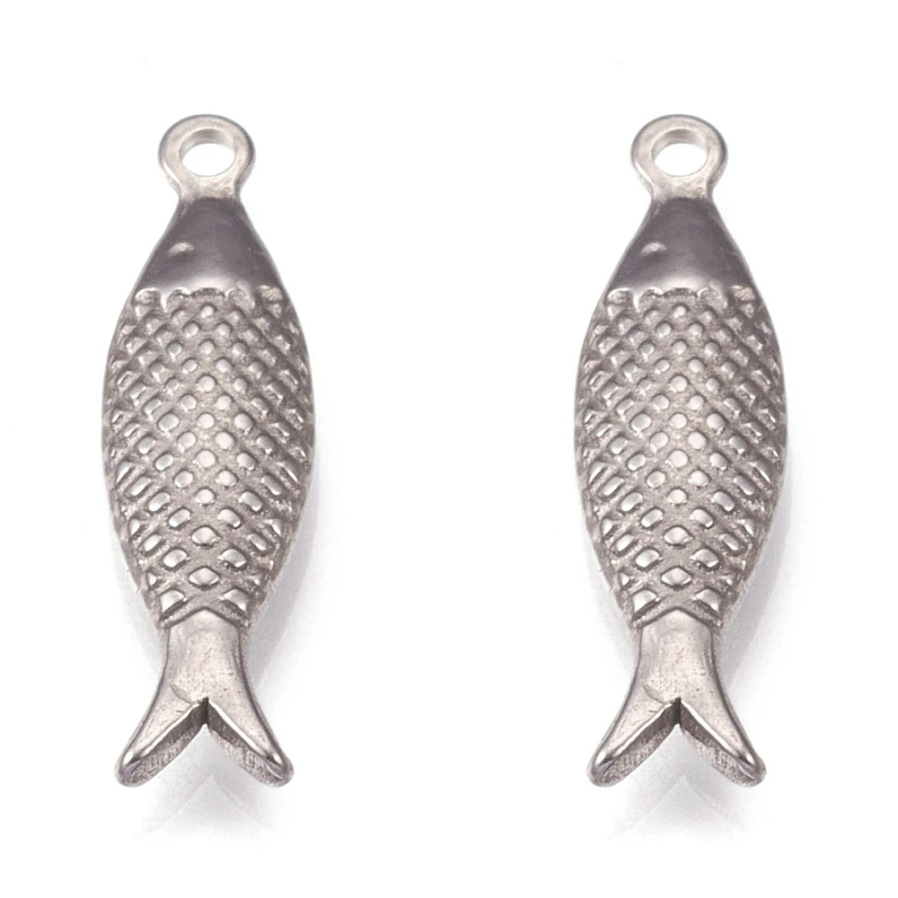 PandaHall 10 Stück Anlaufgeschützter 304 Edelstahl Schlanker Realistischer Fisch-Anhänger, 21x6x2,5mm, 1,5mm Loch für Schmuckherstellung ﻿ – Detail 7