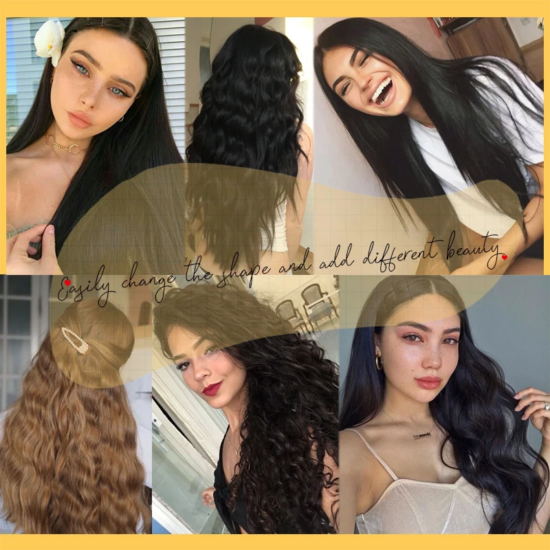 AOSI cabelo sintético para mulheres, extensões de cabelo falso, grampo, meia peruca em forma de V, extensão ondulada natural, fios falsos em grampos