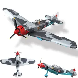 New 638PCS WW2 Military Weapons LA-7 Fighter Building Blocks Model Army DIY Bricks Plane Soldier Christmas Toys For Kids Gift