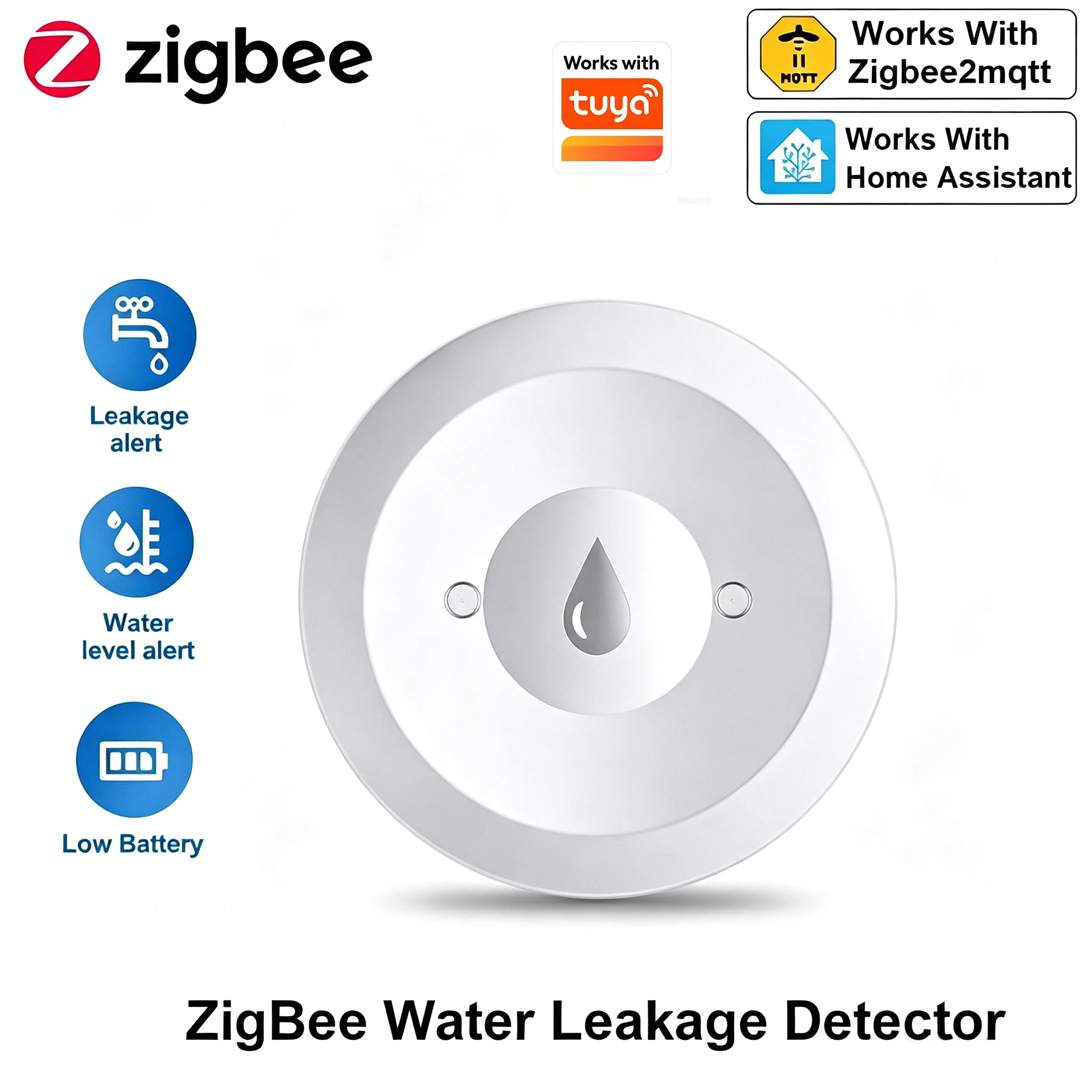 Tuya ZigBee Smart Water Leak Sensor Flood Leakage Sensor Alarm APP Remote Monitoring Flood Overflow for Kitchen Bathroom