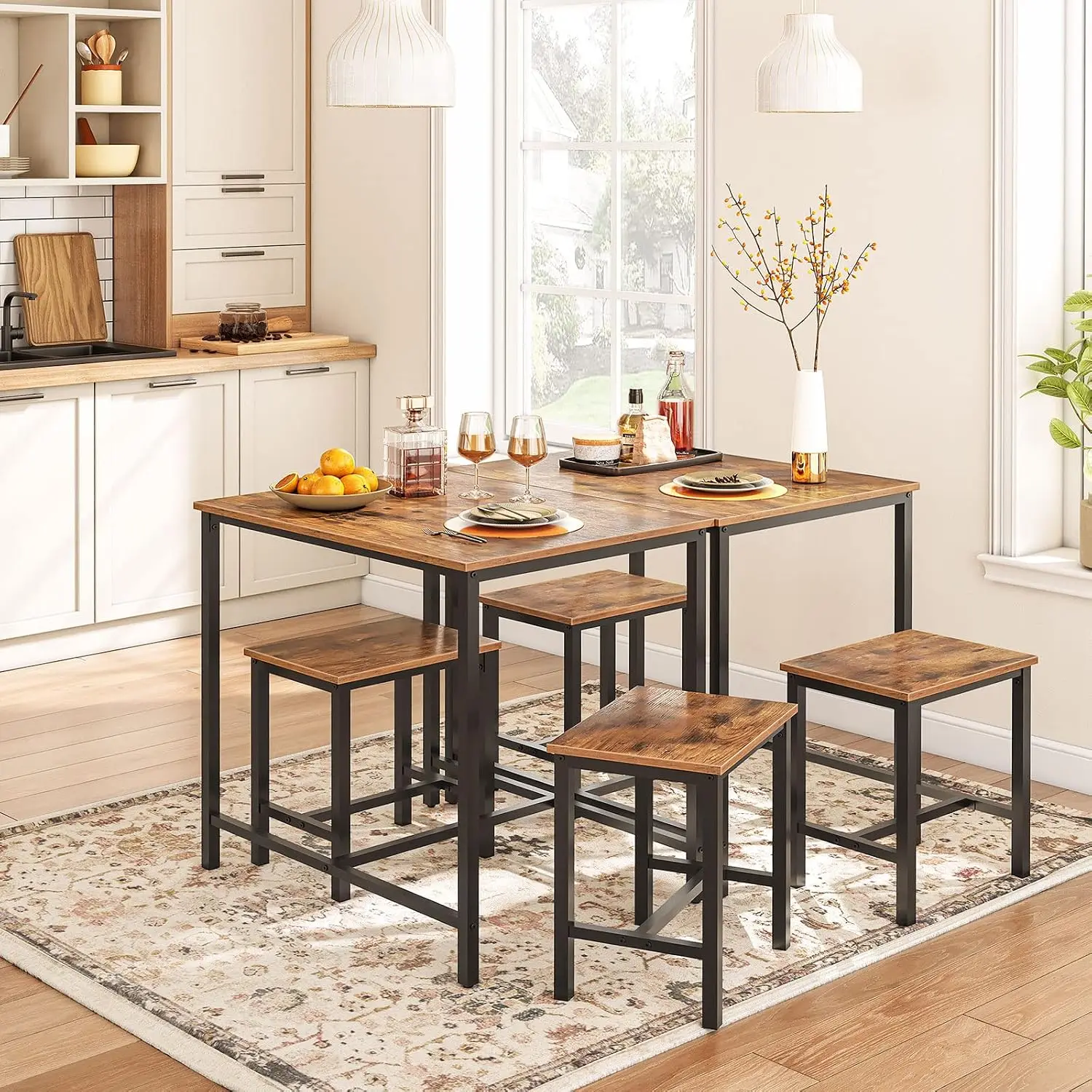3-Piece Industrial Dining Table Set, Kitchen Table, Space Saving Dinette for Kitchen, Dining Room, Small Space, Breakfast Nook, Living Room, Party, Rustic Brown and Black BF75CZ01G1