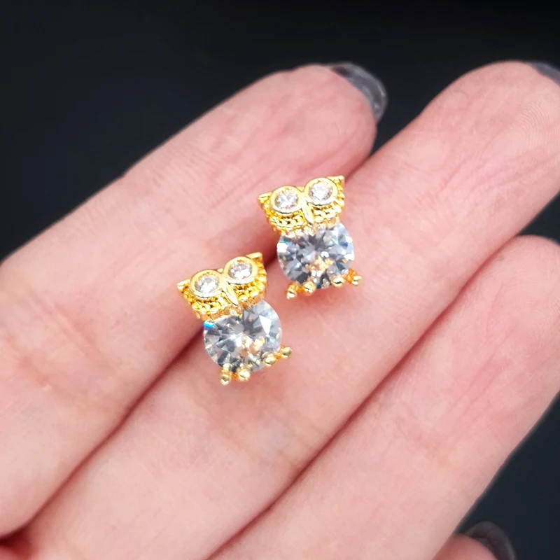 SINLEERY cute small owl stud earrings for women gold color ear fashion jewelry ES152