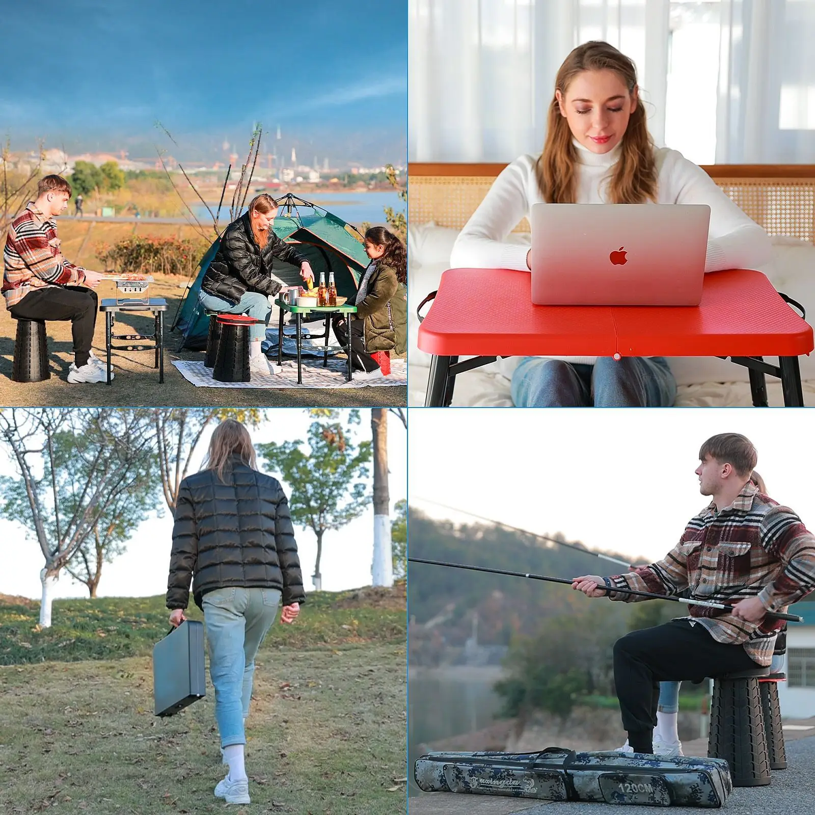 Adjustable Height Portable Camping Table, Foldable Outdoor Picnic Table Lightweight Travel Desk for Home Office Beach Learning