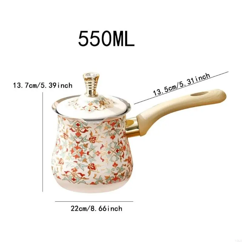 إبريق قهوة تركي فولاذي بمقبض خشبي مقاوم للحرارة لتخمير القهوة وتسخين شوربة زبدة الشوكولاتة والحليب Y5GB