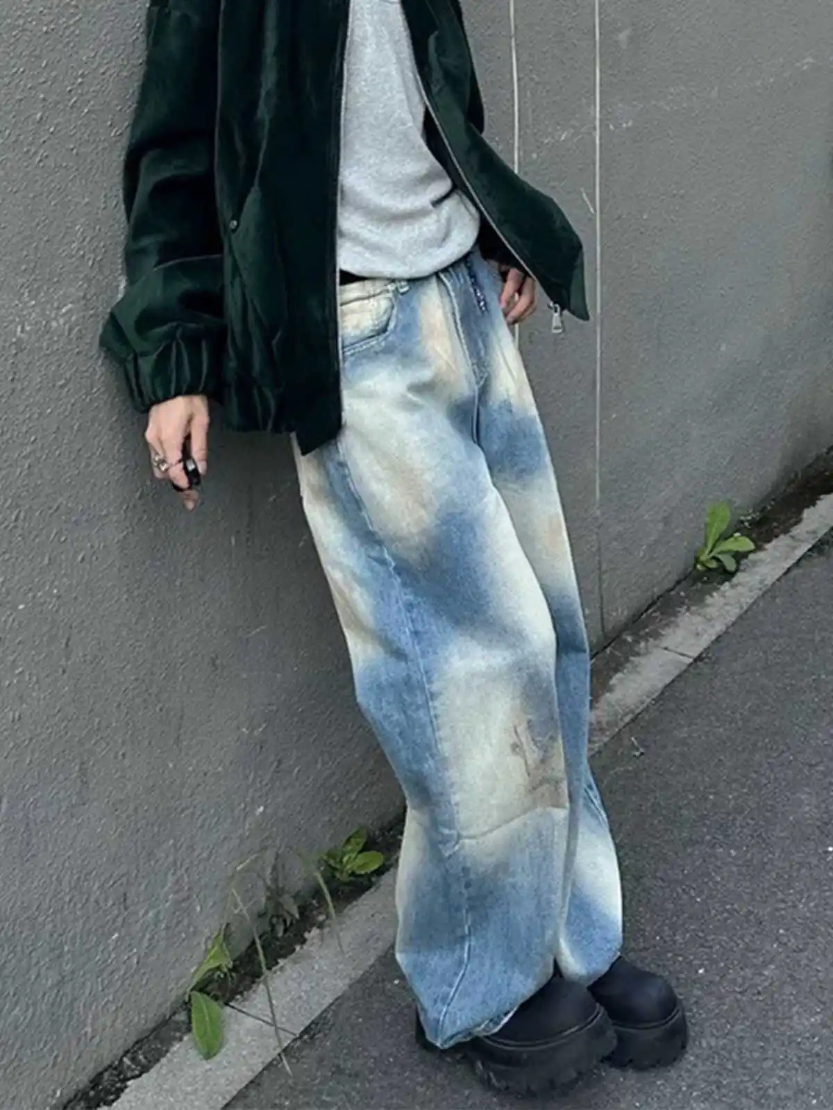

Spring Women's Y2K Baggy Grunge High Street Retro Denim Trouser Washed Vintage Casual Classic Emo Pants High Waist Trashy Jeans