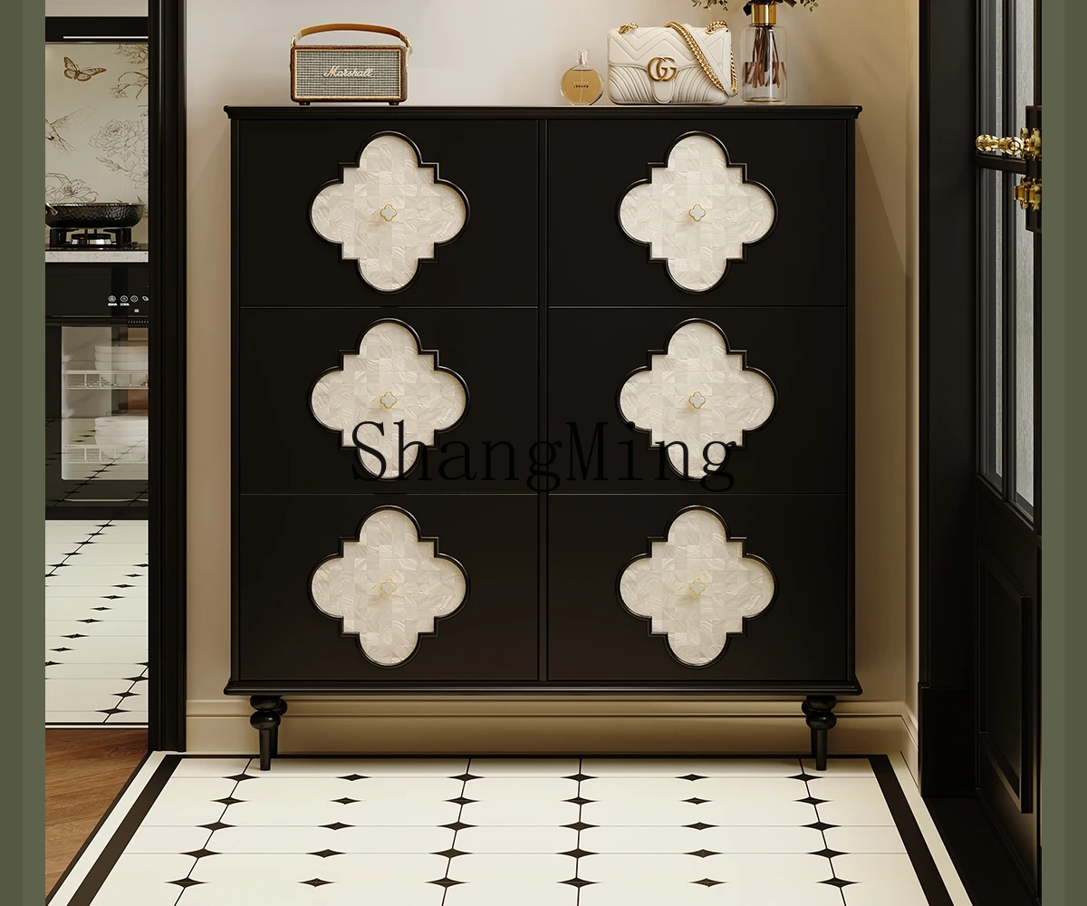 

CL solid wood ultra-thin shoe cabinet new home door black tipping bucket shoe cabinet against the wall