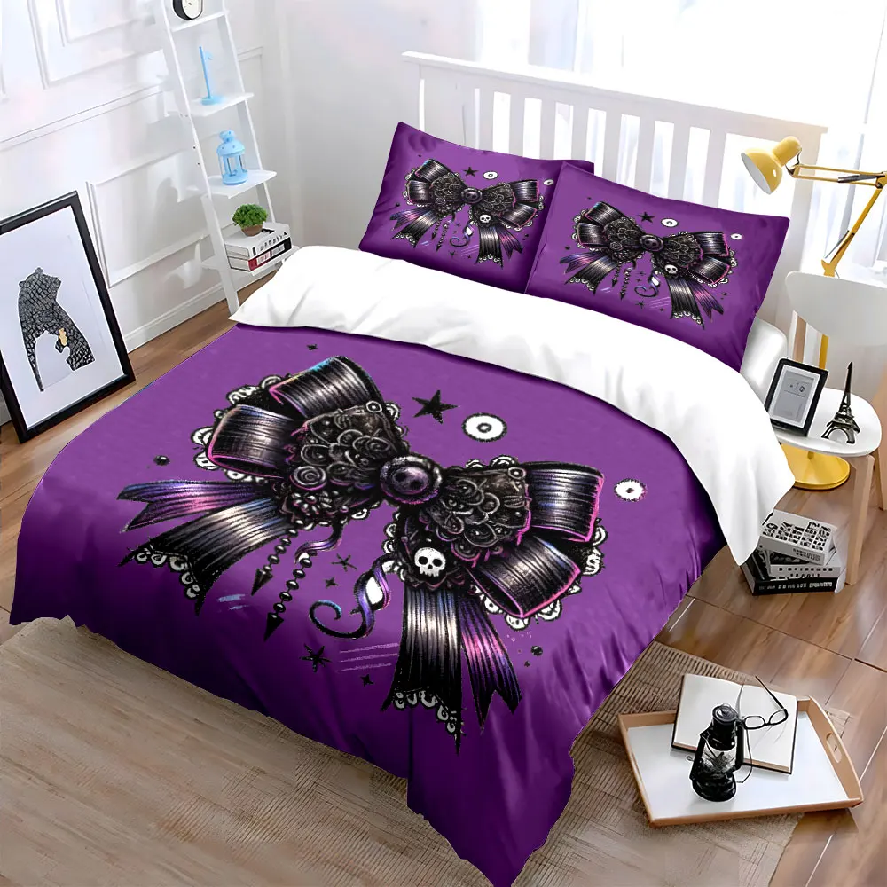 Gothic Bow Halloween Set Multiple sizes kid's and adults' bedroom Exquisite 3PC bedding set, gift