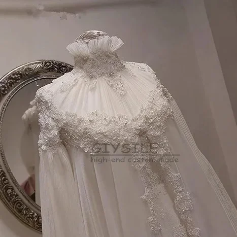 GIYSILE Aangepaste chiffon applicaties moslim trouwjurken lange mouw hoge hals bruidsjurk Arabische Dubai vestidos de novia