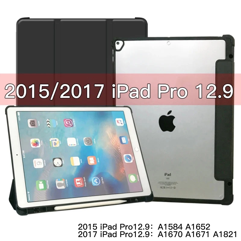 For iPad Pro 12.9 2017 Edition (With Home key) Case A1671 A1670 A1584 A1652 2015 1th 2rd Gen With Pencil Holder  Smart Cover