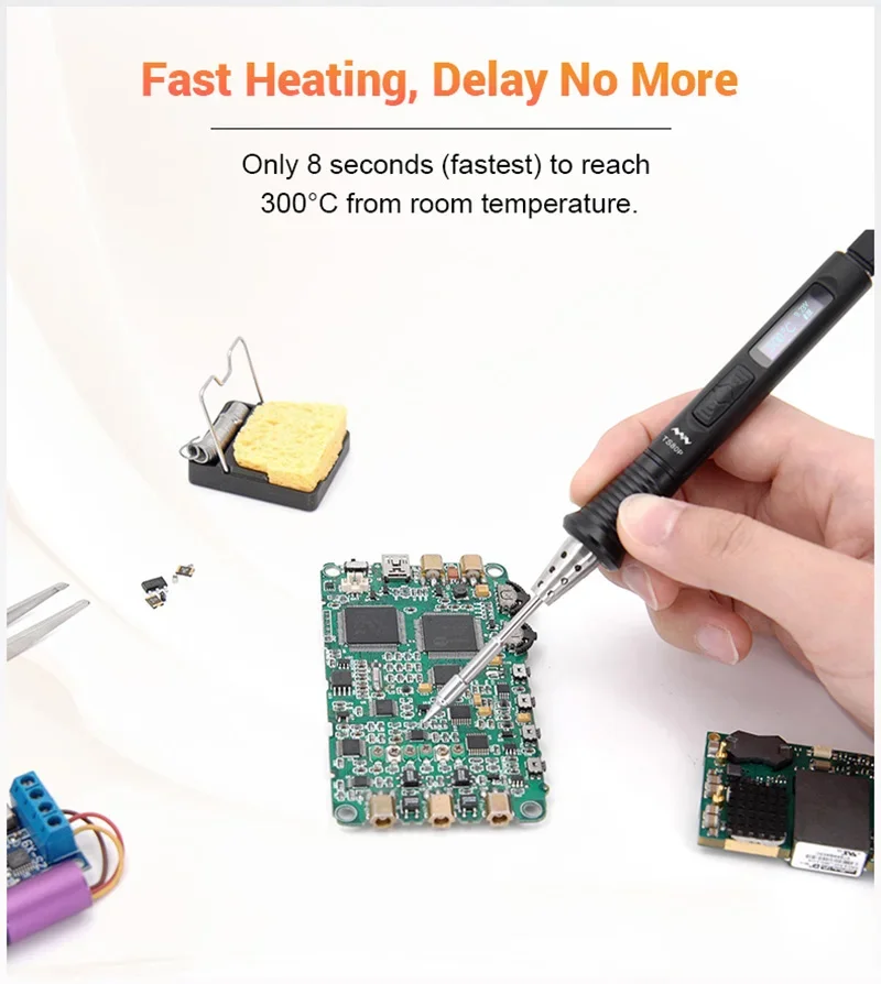 MINIWARE TS80P Mini Smart Portable Digital Soldering Iron Tool with Adjustable Temperature OLED Display and Iron Tips