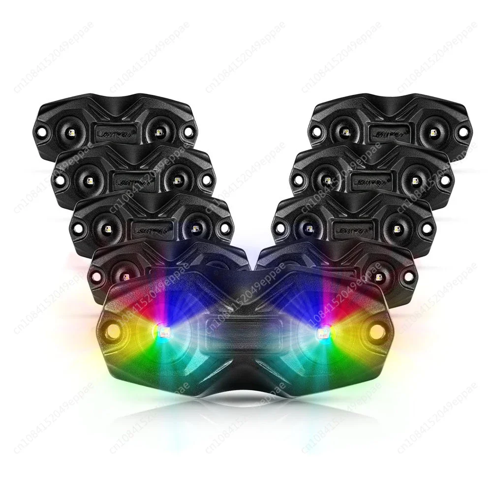 LIGHTFOX 4x4 8 Pods Multi-Color Underglow LED RGBW Rock Lights with APP remote Control Mode for ATV UTV