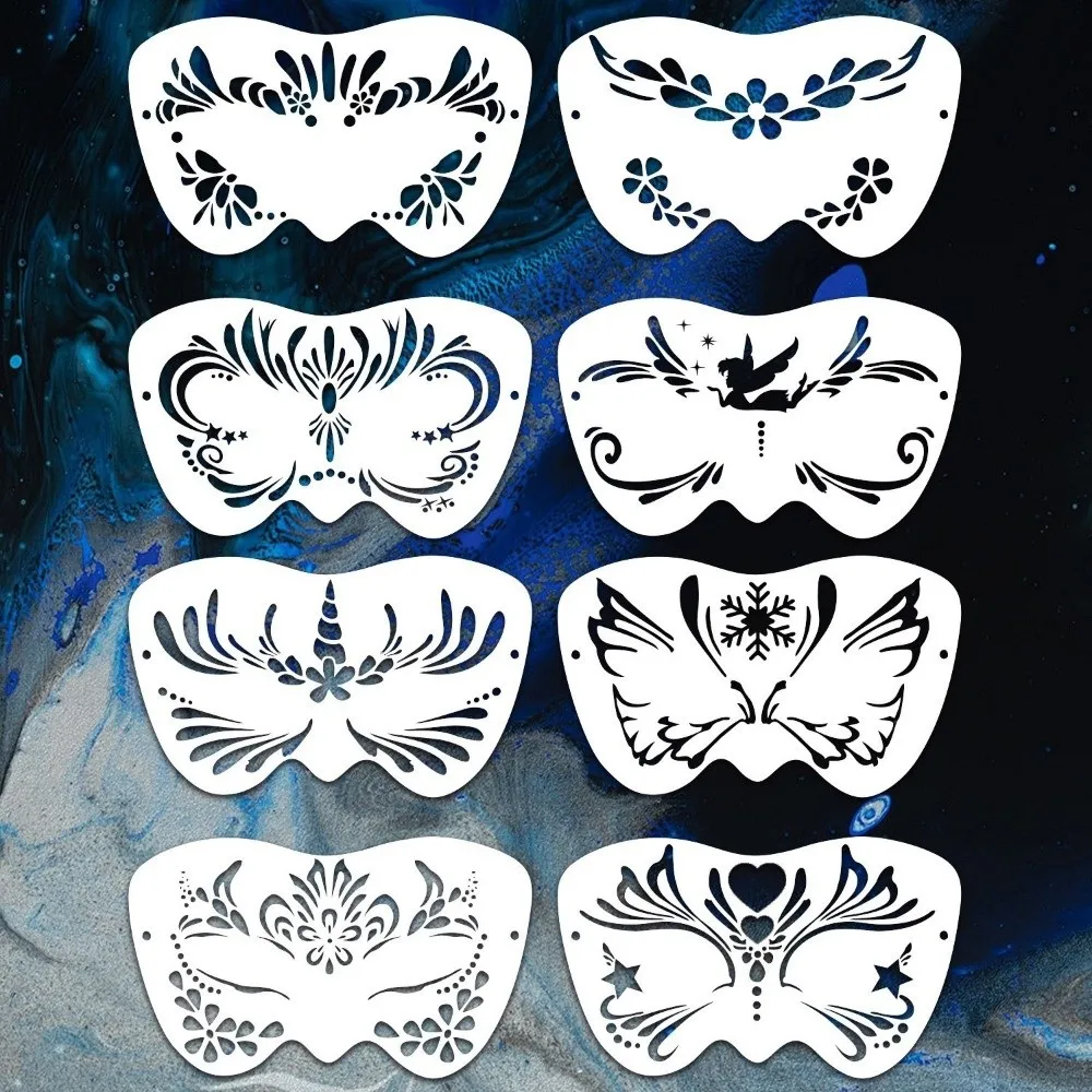 8Pcs Face Tattoo Face Painting Stencils Multiple Pattern Flexible Face Paint Templates Reusable Hollowed Body Art Stencils