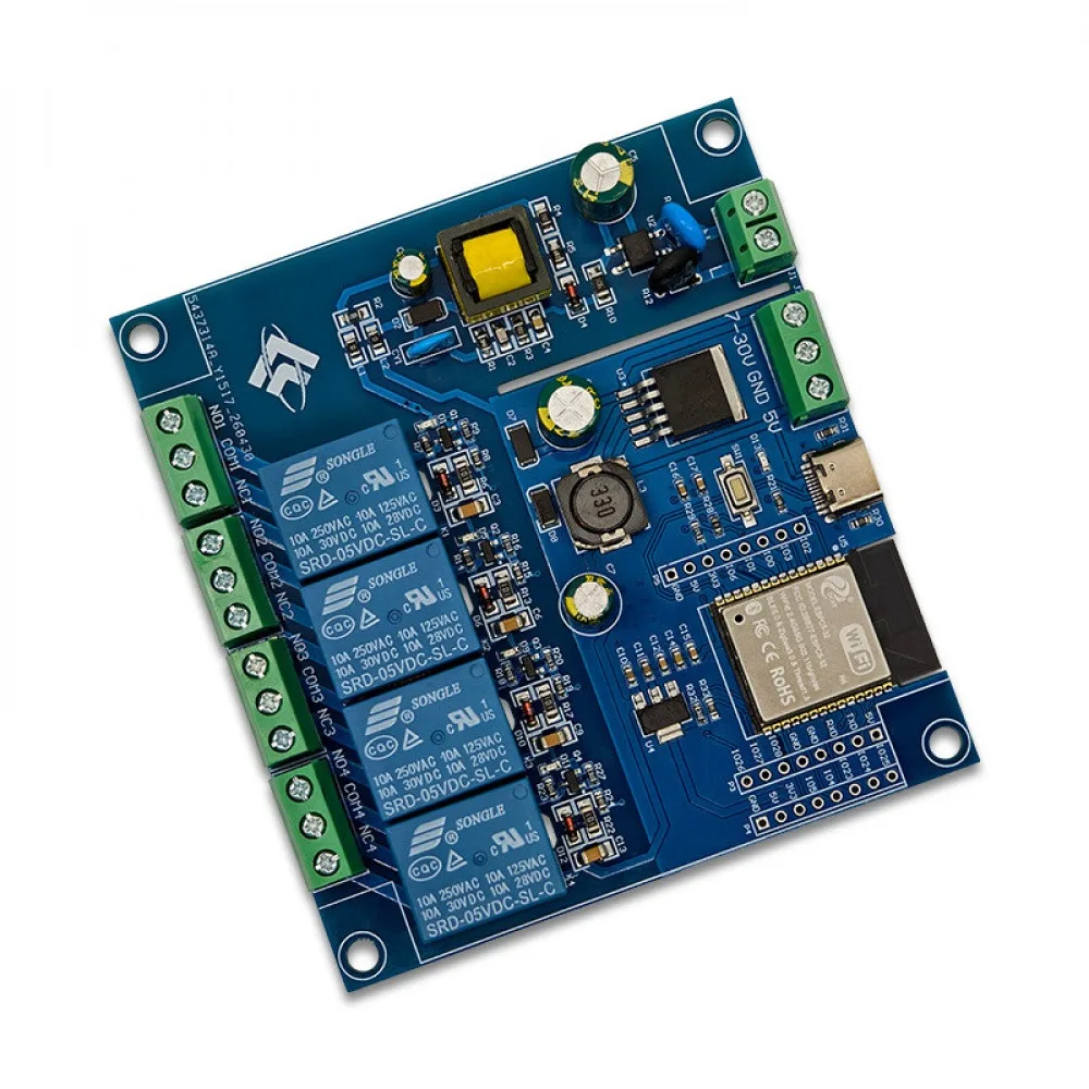 ESP32-C5 WiFi6 BLE 4 Channel Relay Development Board AC220V DC5-30V Power 4M Flash IO UART Pinout For AC250V DC30V Load Controll