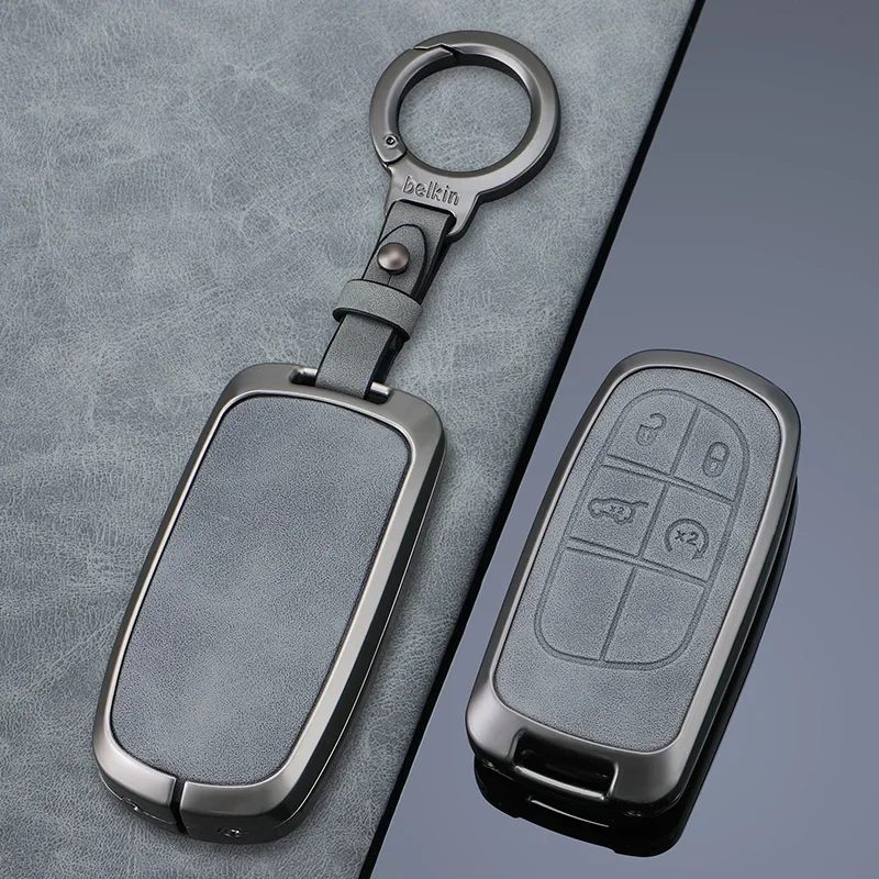 Leather Car Key Case Full Cover Bag For Jeep Grand Cherokee Renegade For Fiat Freemont Dodge Charger Challenger Durango Journey