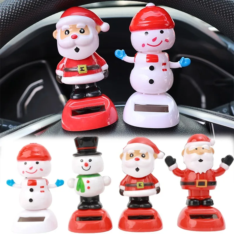 Creative Christmas Car Ornament Solar Powered Figurine New Arrival Shaking Head Modeling Ornament DIY Gift Interior Auto Supplie