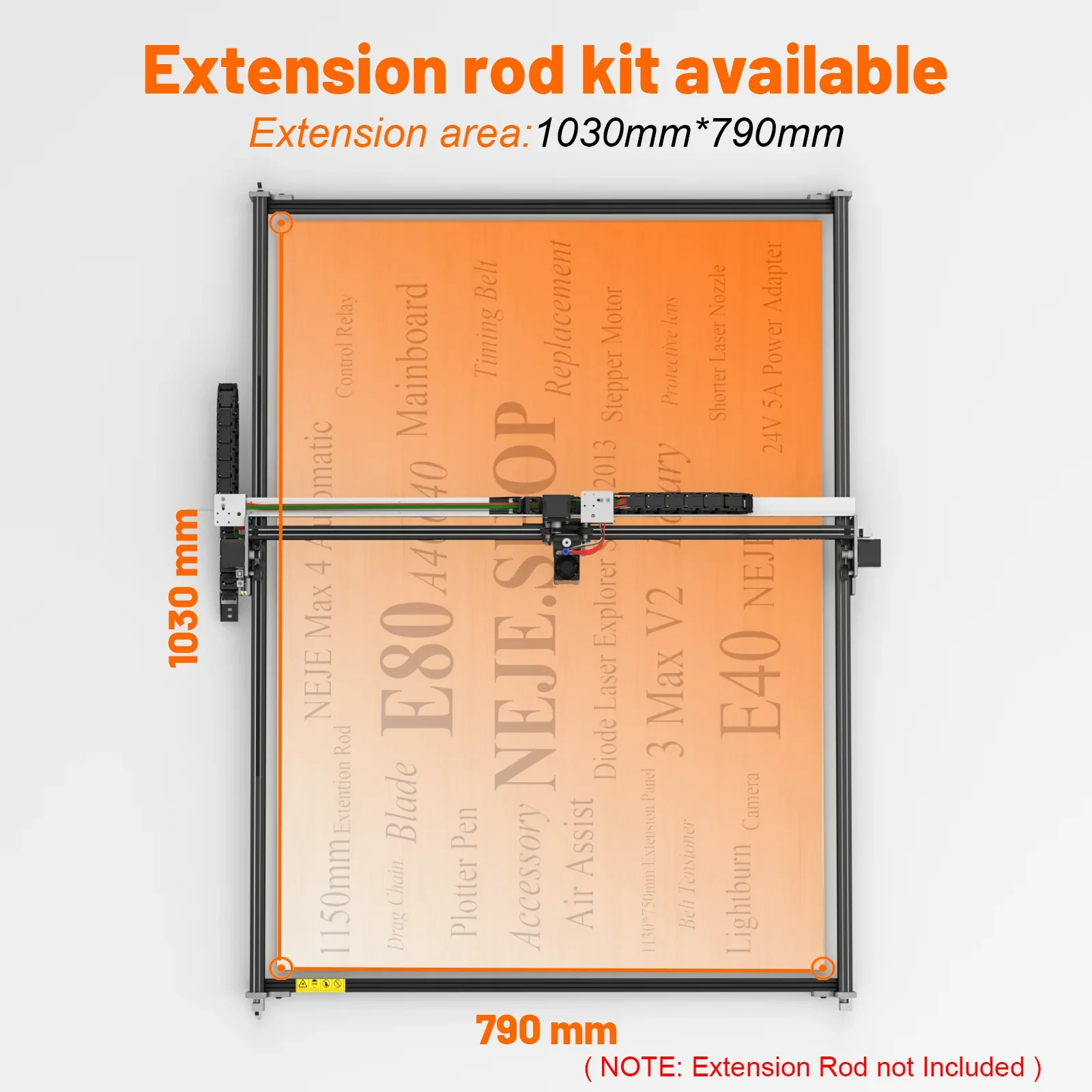 NEJE RAIL YC1150 1150MM BLACK ALUMINUM PROFILE For 2s /3/4Max ,PRO,  LASER ENGRAVER / CUTTER Y-AXIS EXTENSION