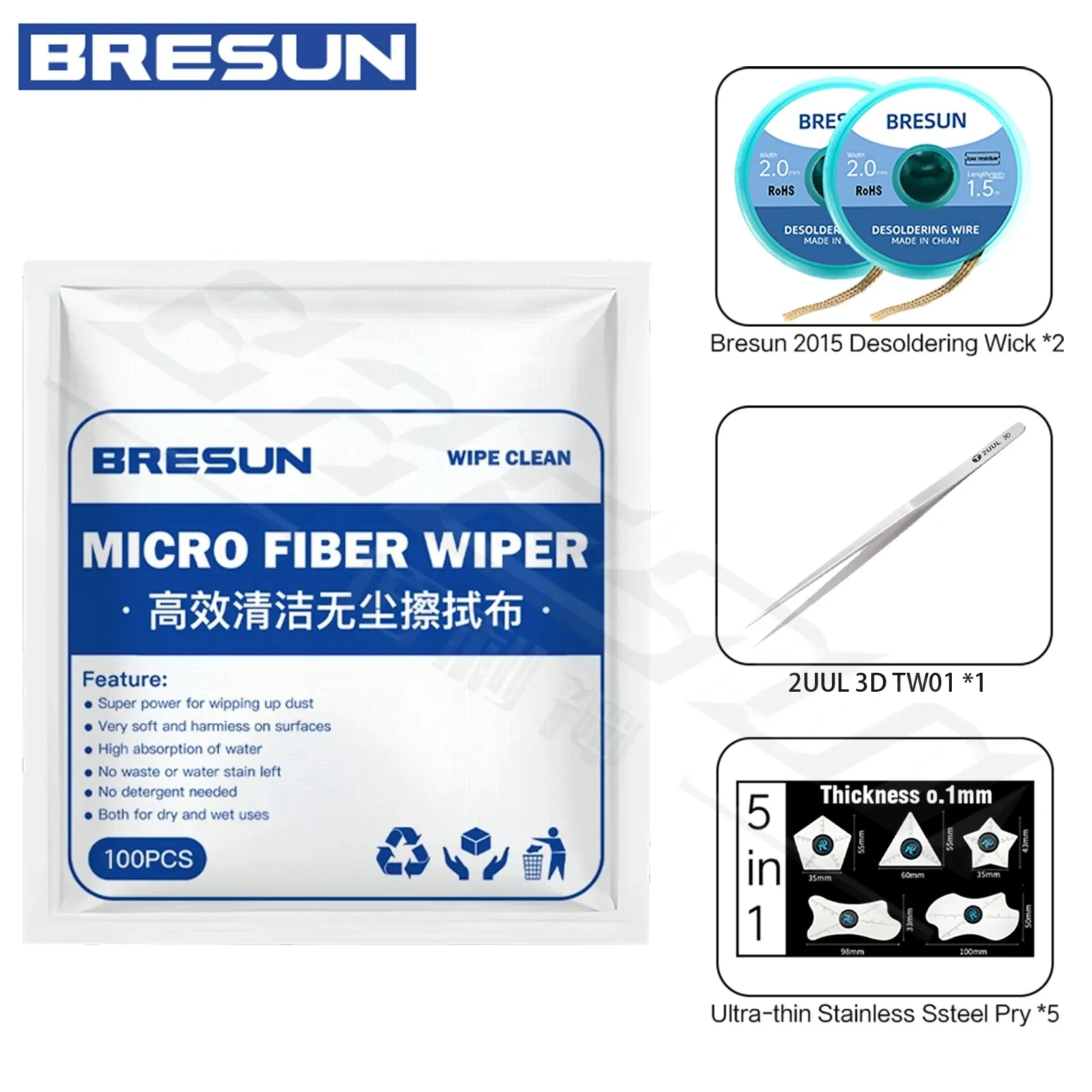 Bresun Antistatisches fusselfreies Reinigungstuch-Set für Telefon, Tablet, LCD-Linse, Glasrückabdeckung, Staubentfernungs-Reparaturwerkzeug-Set – Detail 7