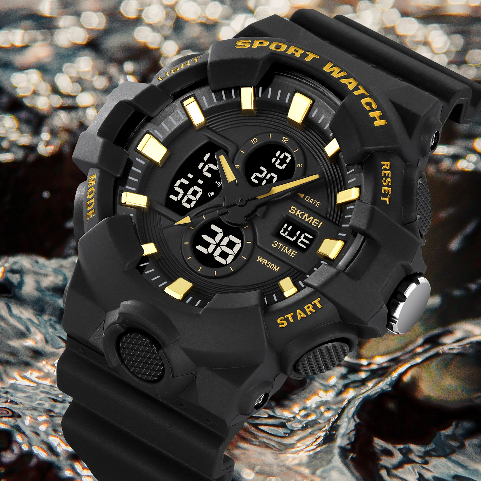 SKMEI 2117 Men\'s Outdoor Sports Electronic Watch Dual Screen Watch Night Light Waterproof Dual Action Electronic Watch