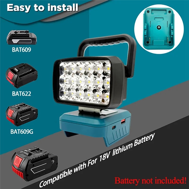 WORTHOWN-18 Beads LED Work Lights Handheld Lamp Portable Lanterns Flashlight Spotlights Torch For  18V Li- Battery BAT61