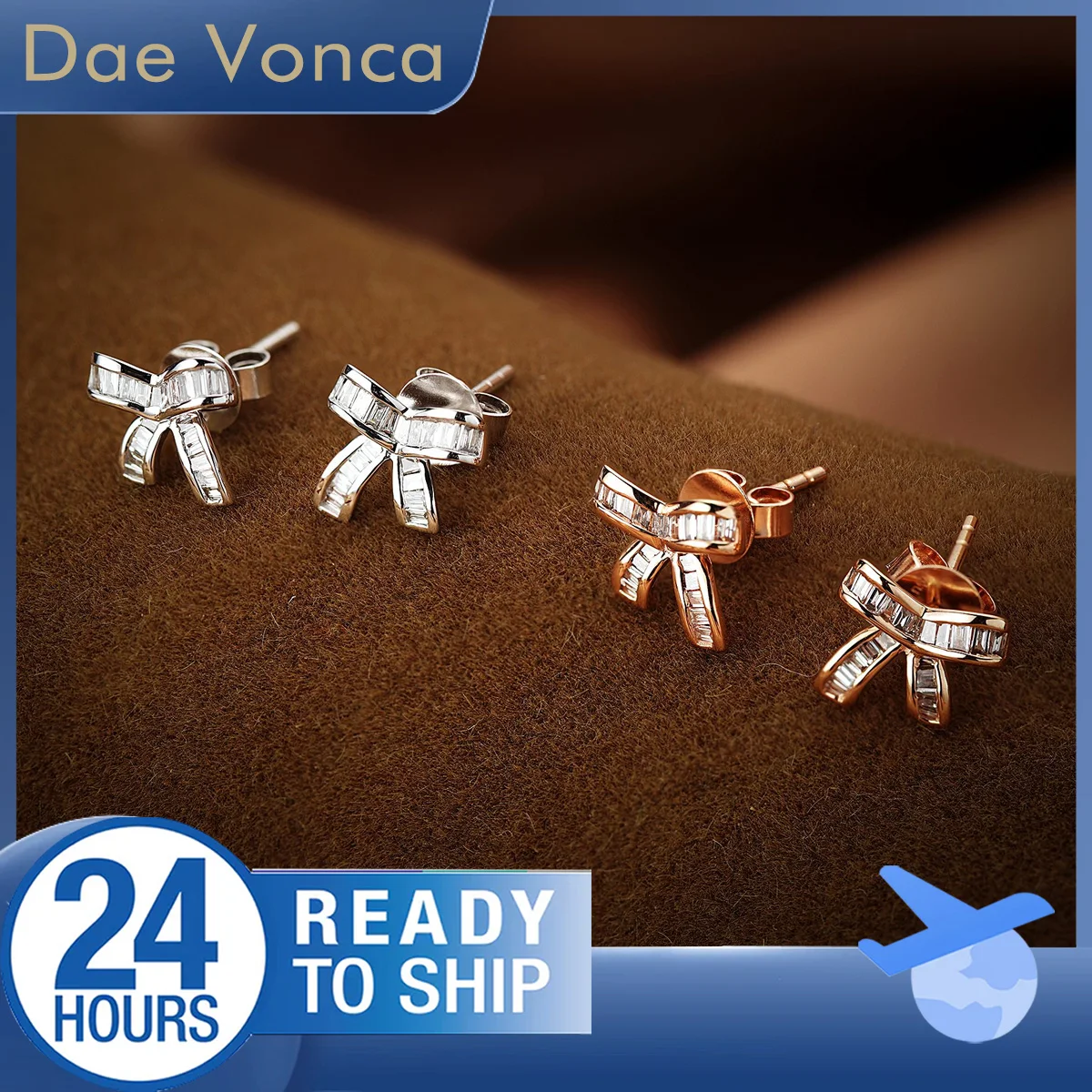 

18K White/Rose Gold Total 0.2ct Natural Diamond Earrings Mini Bow Shaped Natural Diamond Stud Earrings Anniversary Gift for Wife