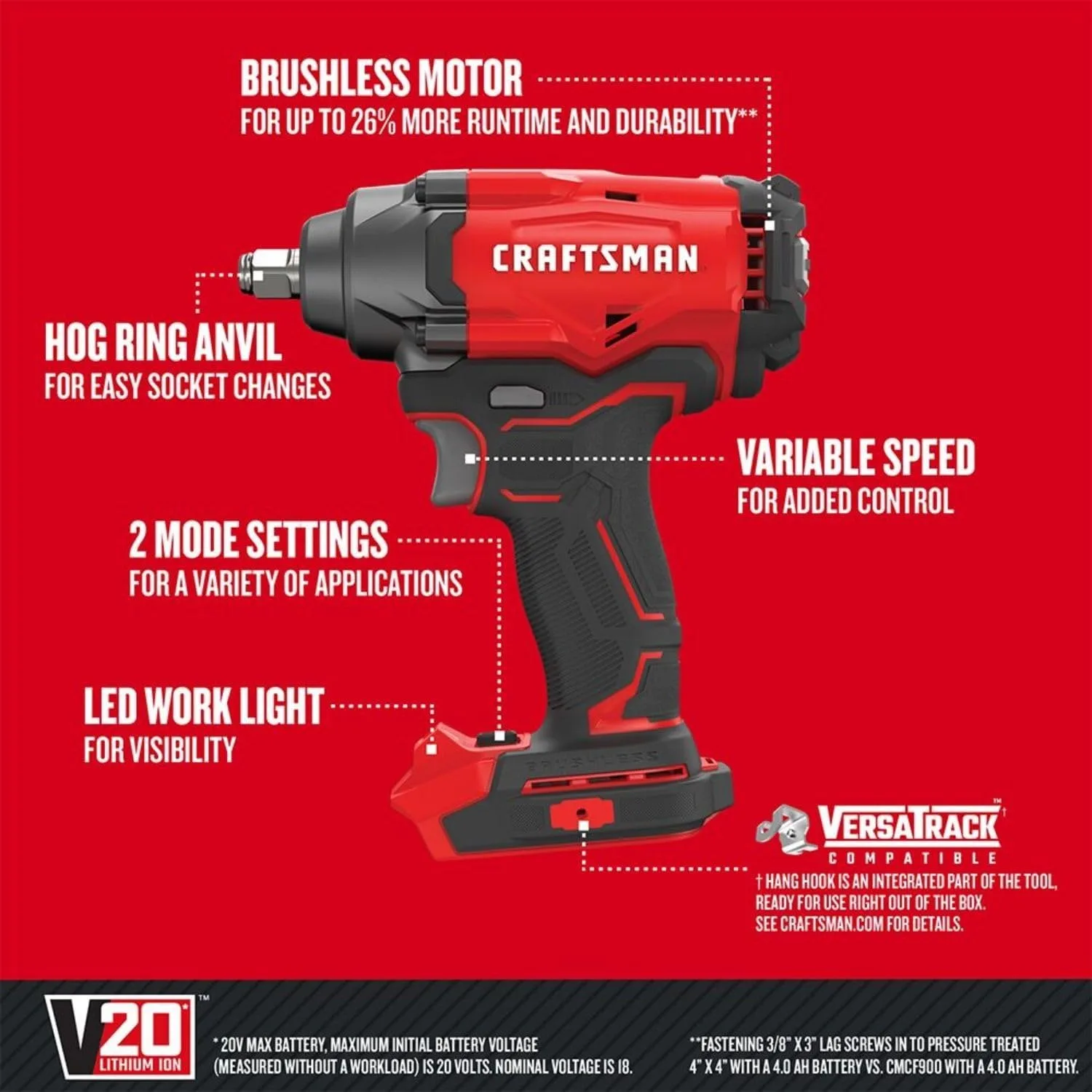 V20 Cordless Impact Wrench, 1/2 inch, Bare Tool Only (CMCF920B)