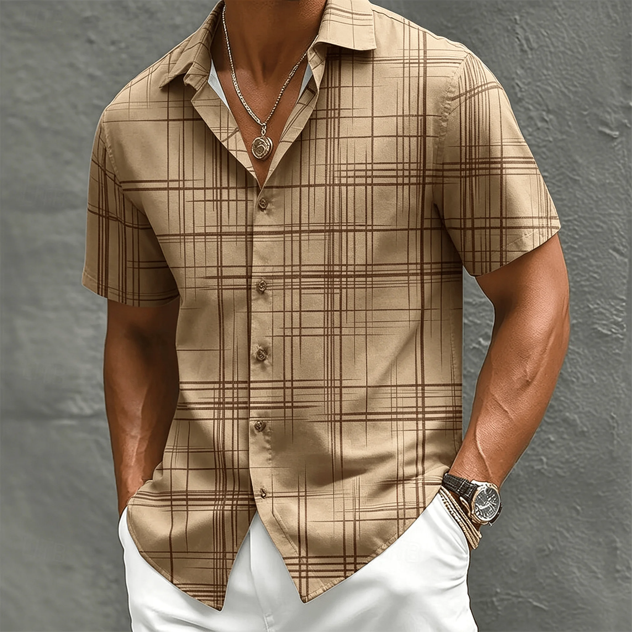 Summer Vacation Clothing Men - Men's Casual Plaid Shirt Short Sleeve