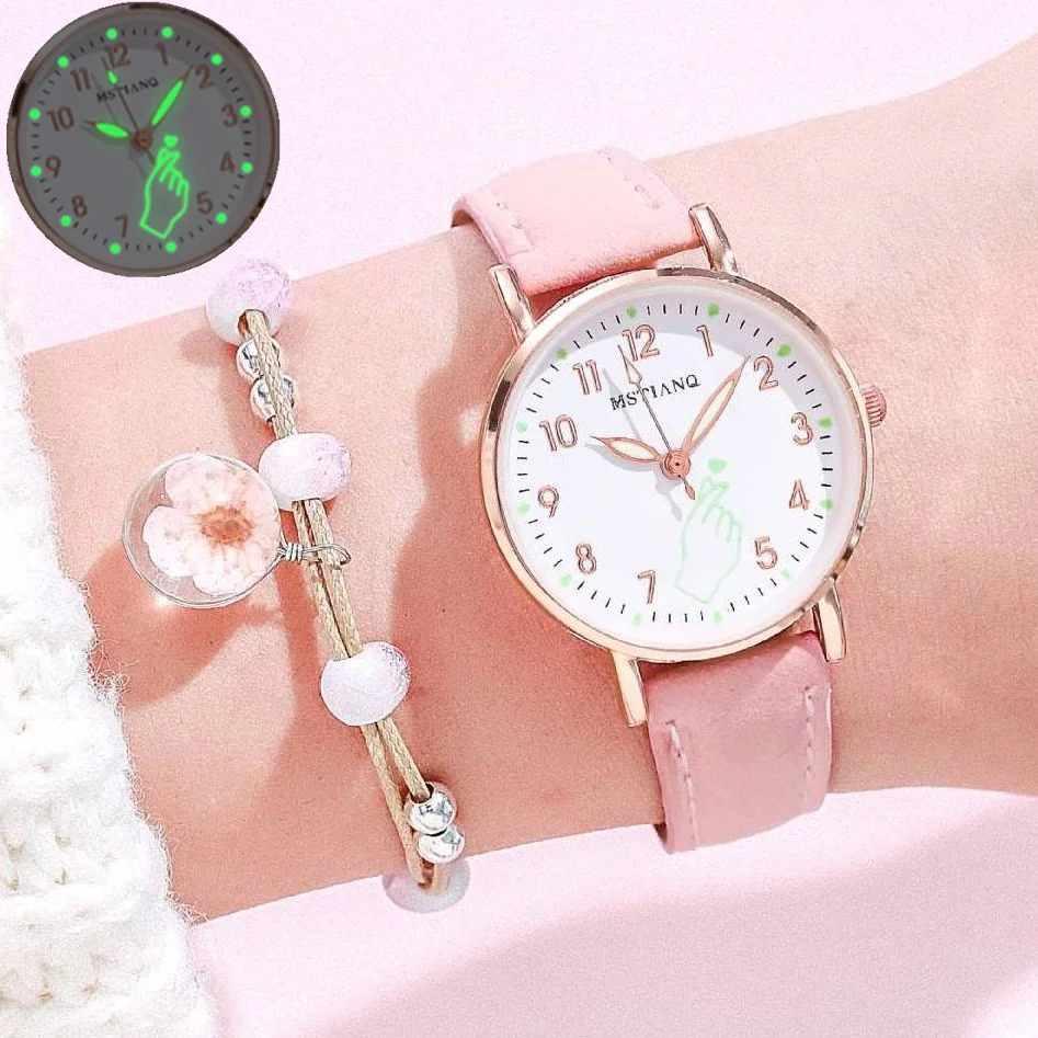 

2022 New Leather Belt Watch For Women Luminous Girls Wristwatches Bracelet Set Simple Casual Ladies Clock Quartz reloj mujer