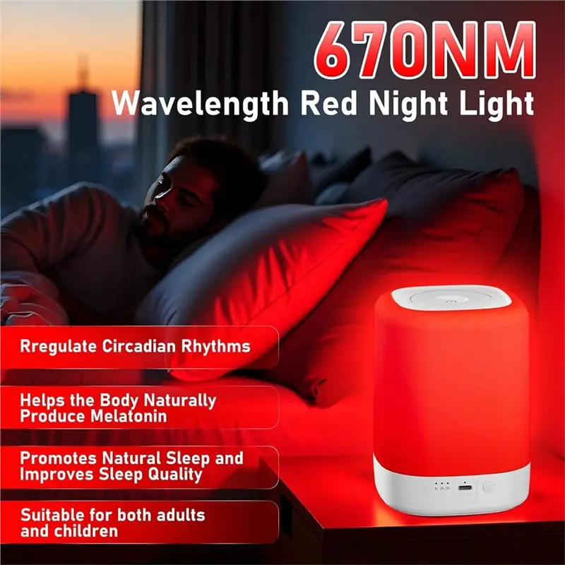 Red Light Therapy For Sleep Device, Red Night Lights With 670Nm Wavelength, Touch Reds Light Sleep Lamp For Bedrooms view 4